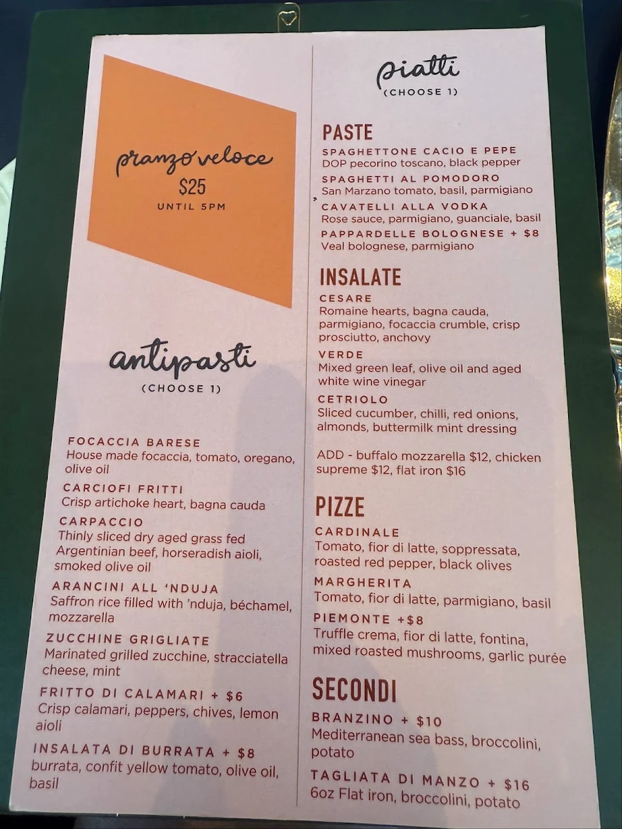 Menu, Oretta Midtown