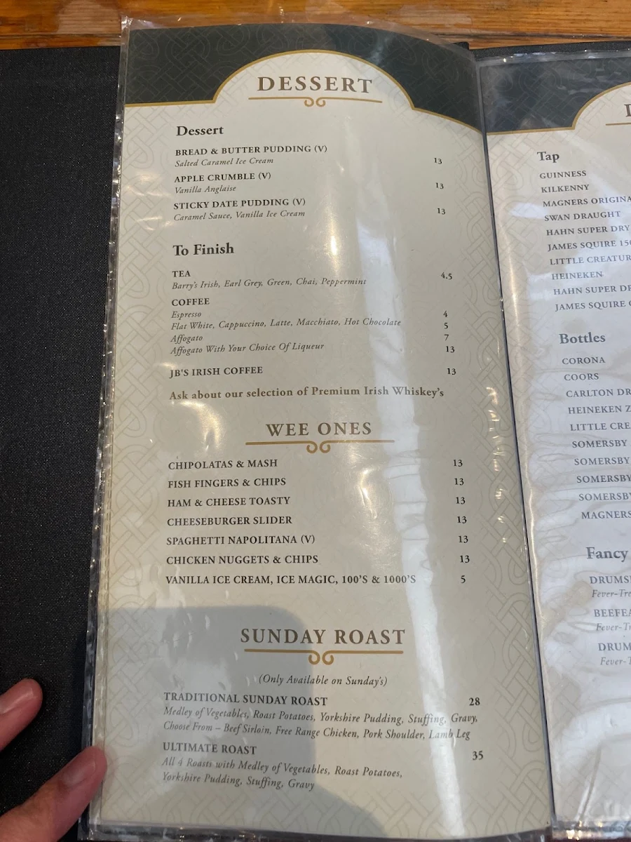 Menu, J.B. O'Reilly's