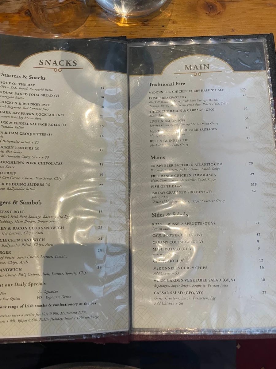 Menu, J.B. O'Reilly's