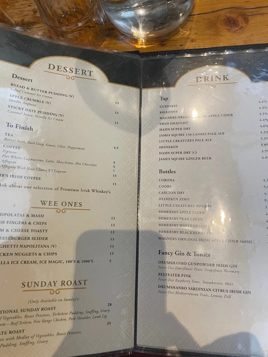 Menu, J.B. O'Reilly's