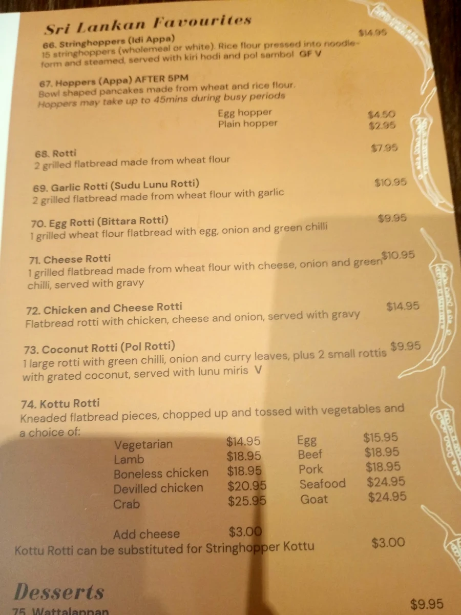 Menu, Spicy Wicket