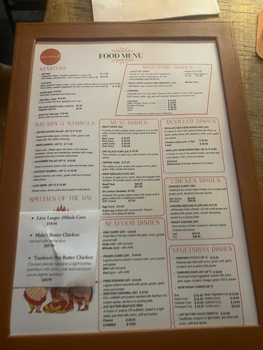 Menu, Spicy Wicket