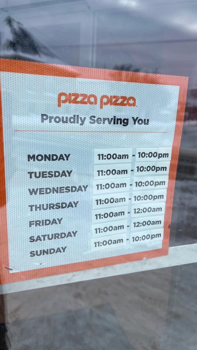 Menu, Pizza Pizza