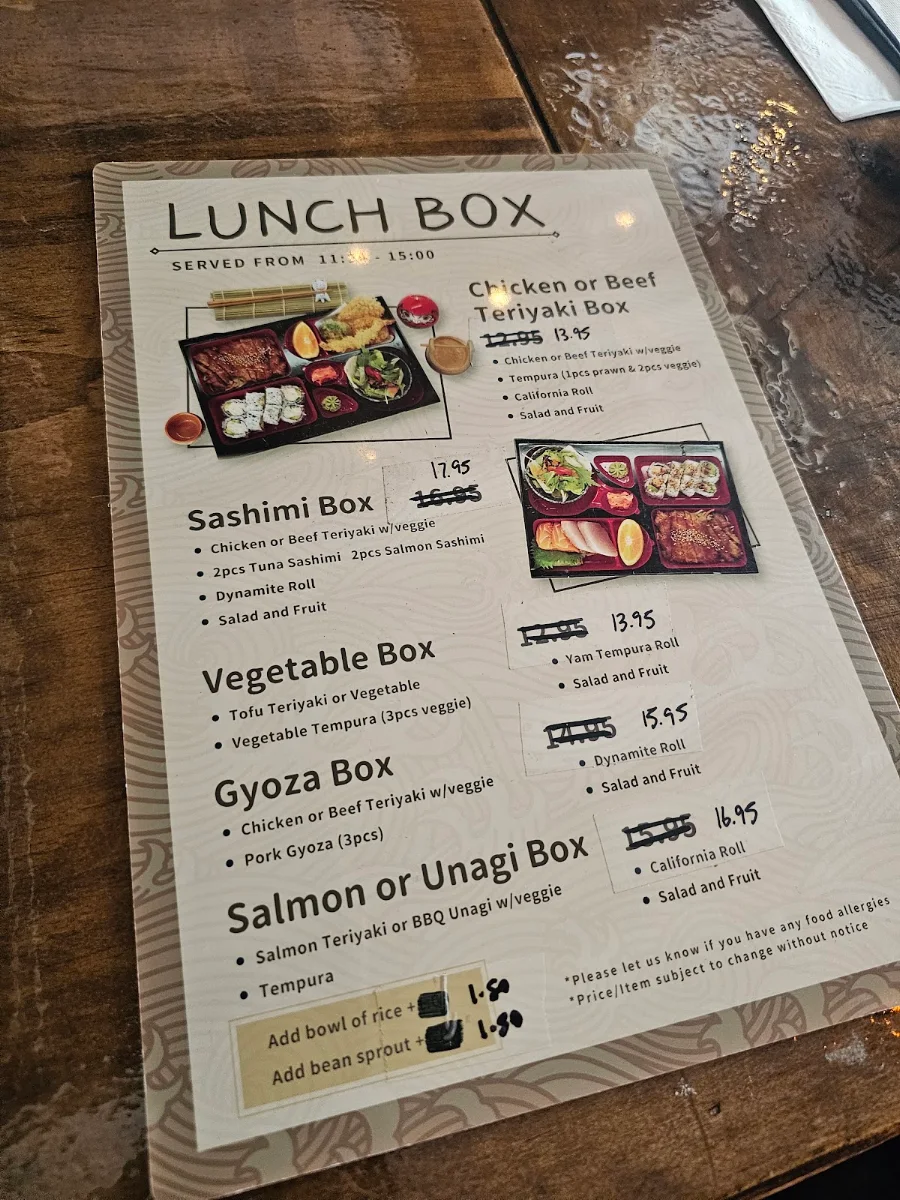 Menu, Shen Sushi