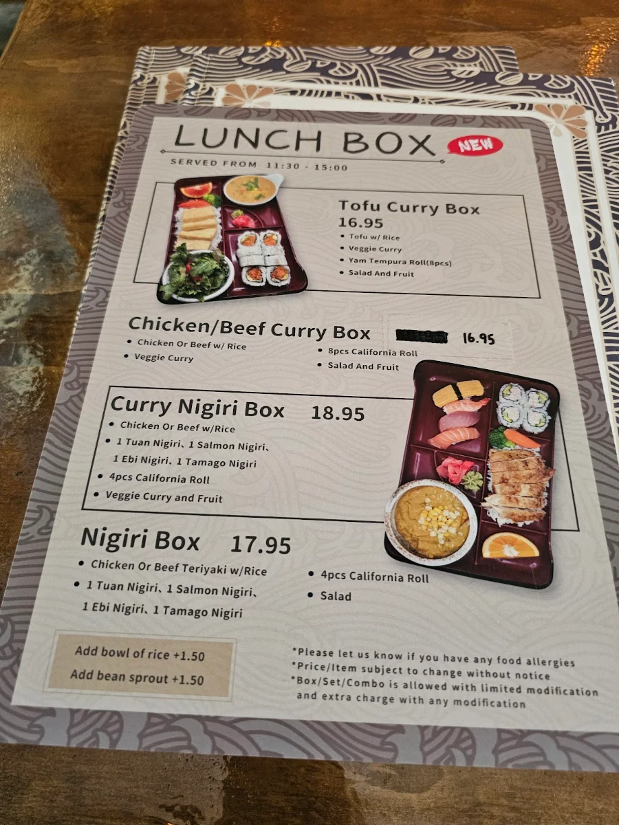 Menu, Shen Sushi