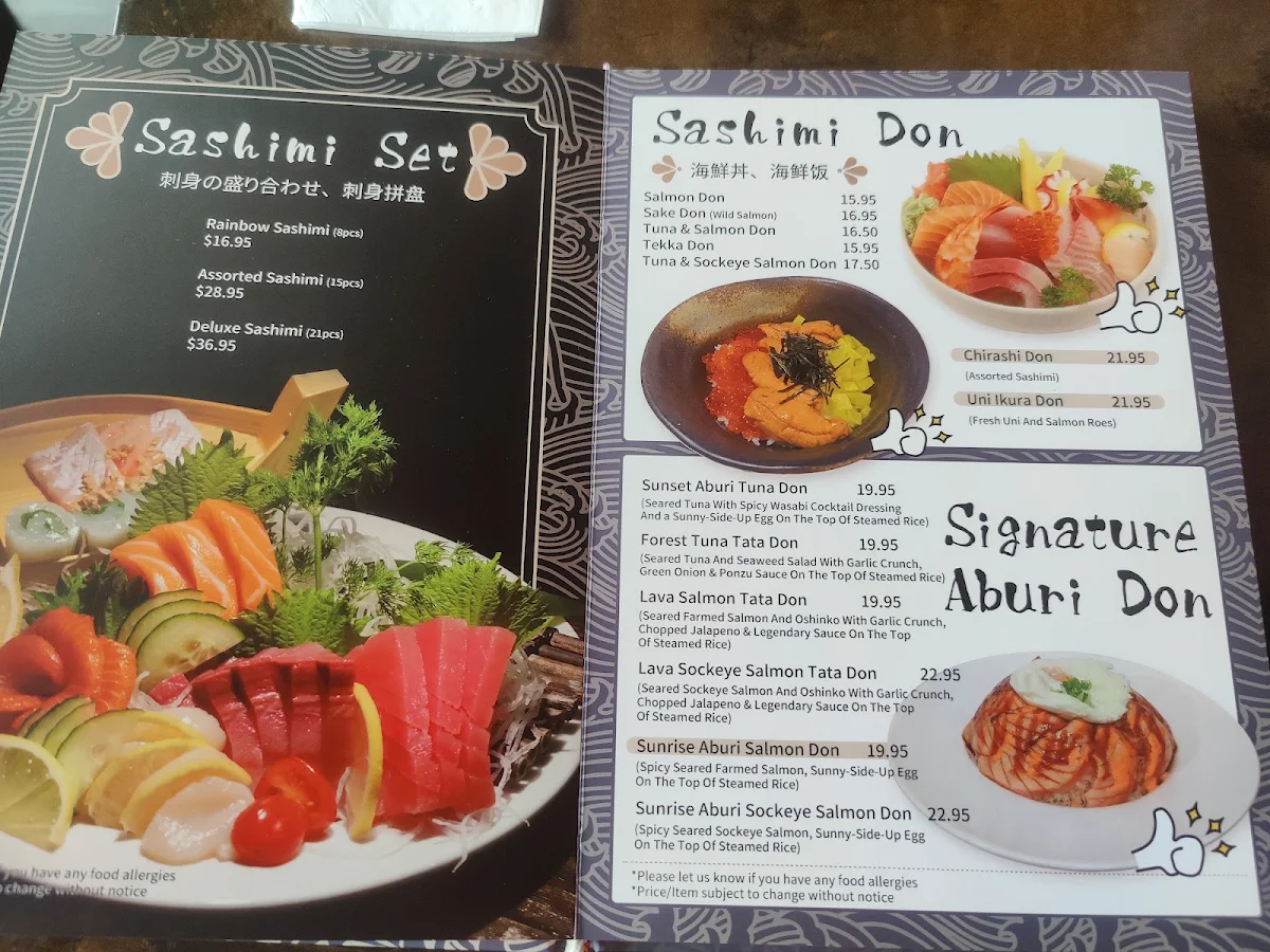Menu, Shen Sushi