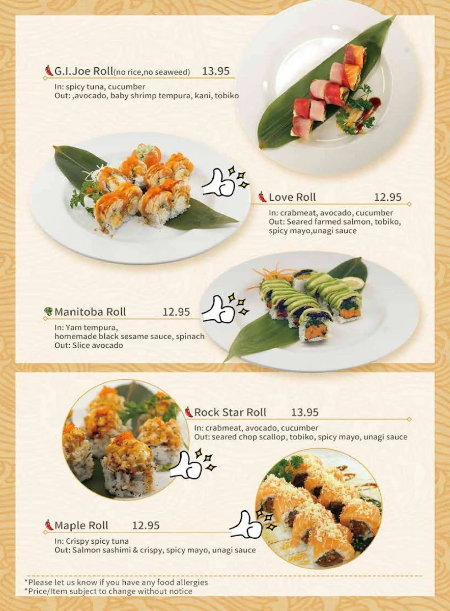 Menu, Shen Sushi