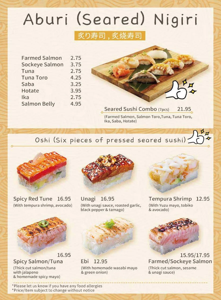 Menu, Shen Sushi
