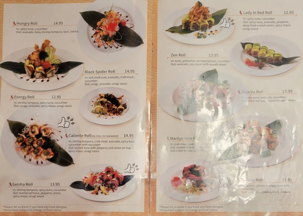 Menu, Shen Sushi
