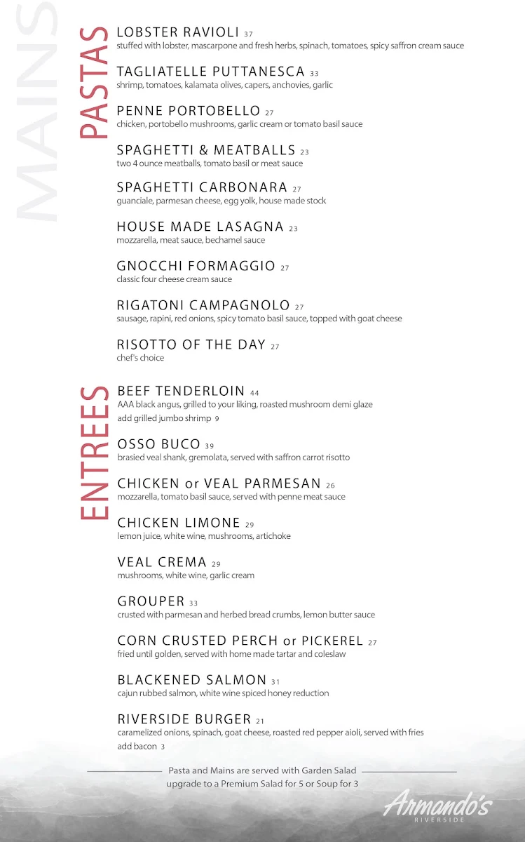 Menu, Armando's Pizza - Riverside Dr E