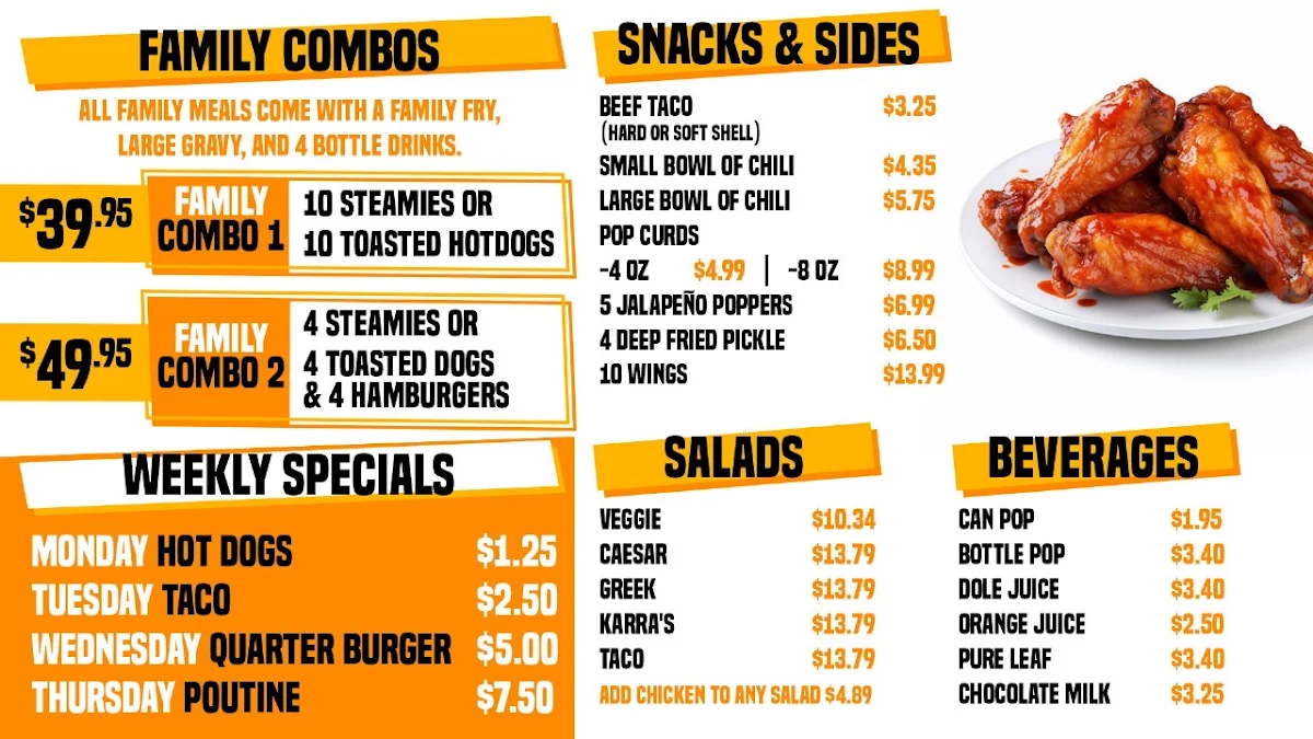 Menu, Karra's Burgers & Fries Morrisburg
