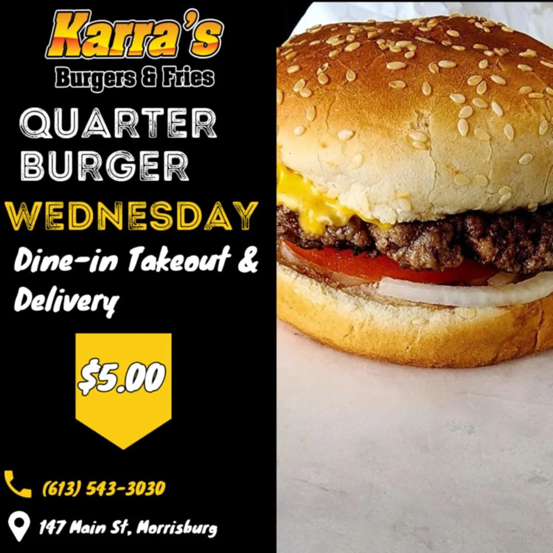 Menu, Karra's Burgers & Fries Morrisburg