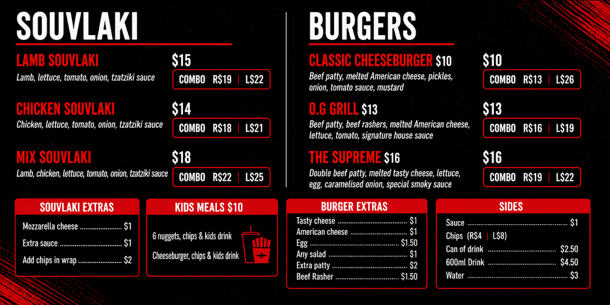 Menu, The Grill Stop