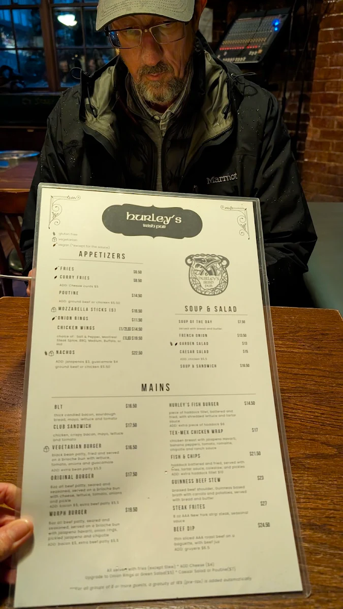 Menu, Hurley's Irish Pub