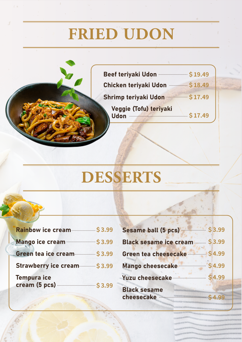 Menu, Taku Sushi & Ramen