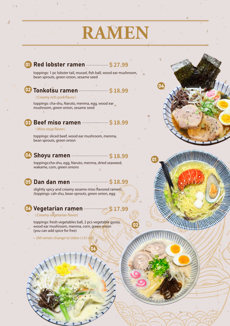 Menu, Taku Sushi & Ramen