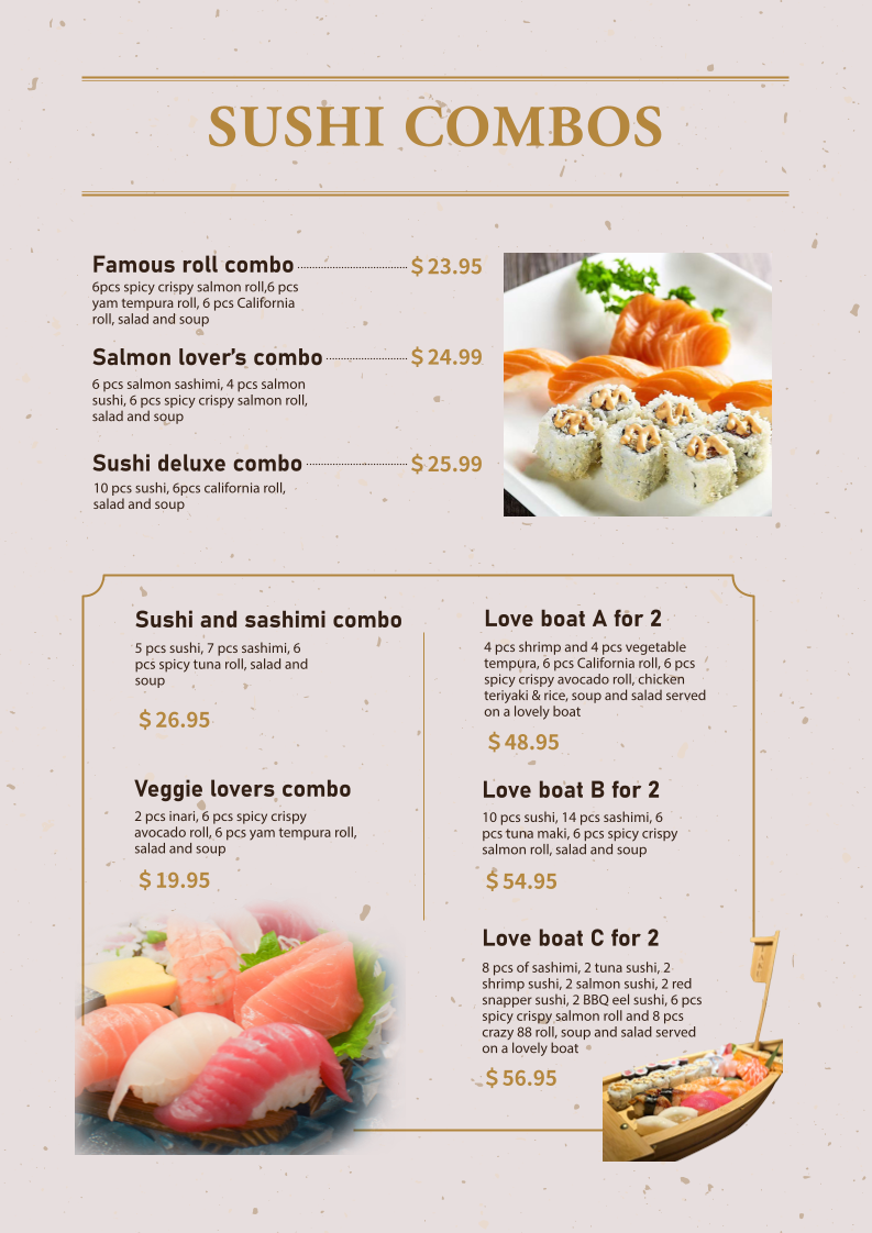 Menu, Taku Sushi & Ramen
