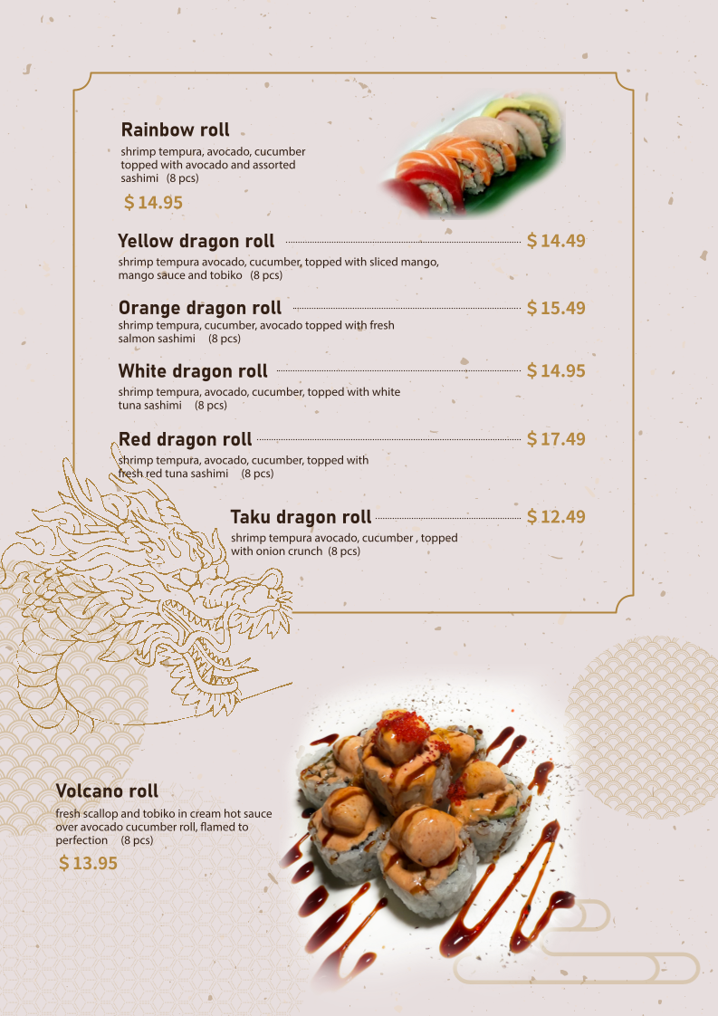 Menu, Taku Sushi & Ramen