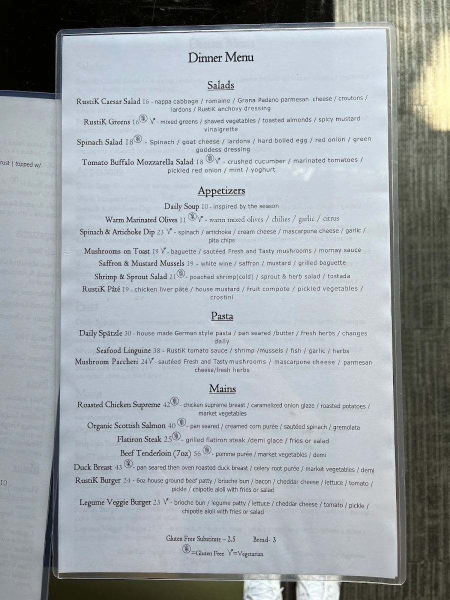 Menu, Rustik Local Bistro