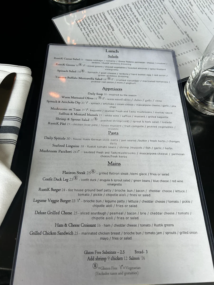 Menu, Rustik Local Bistro