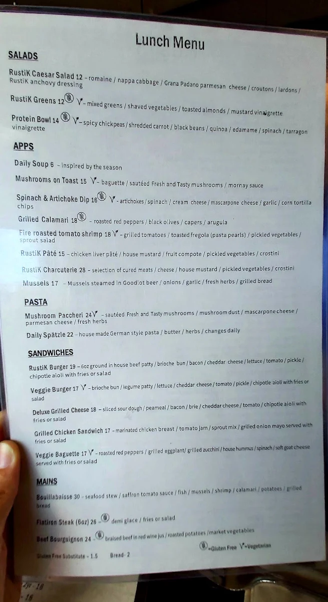 Menu, Rustik Local Bistro