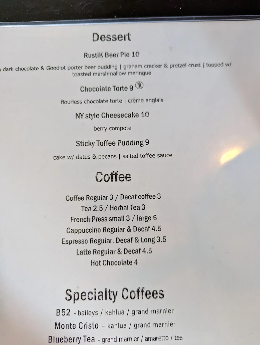 Menu, Rustik Local Bistro