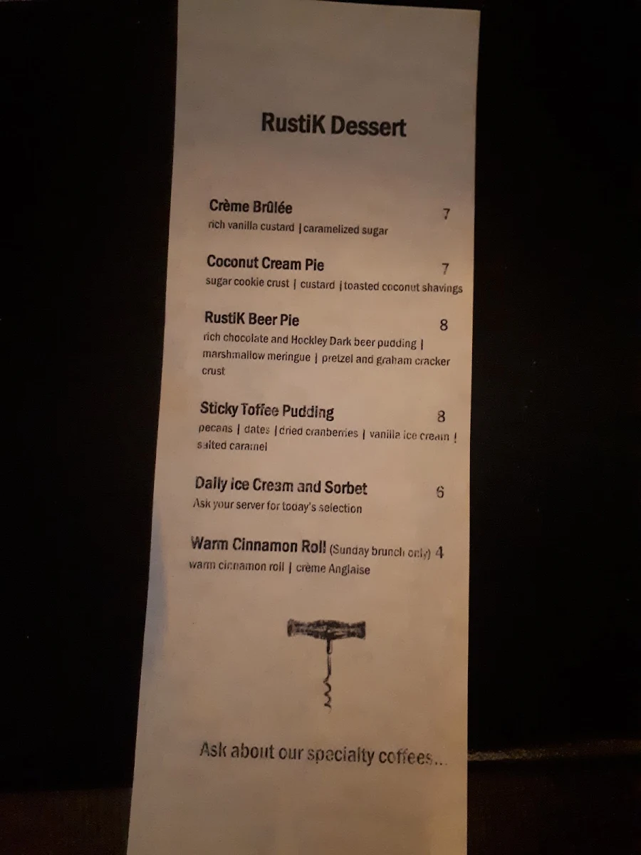 Menu, Rustik Local Bistro