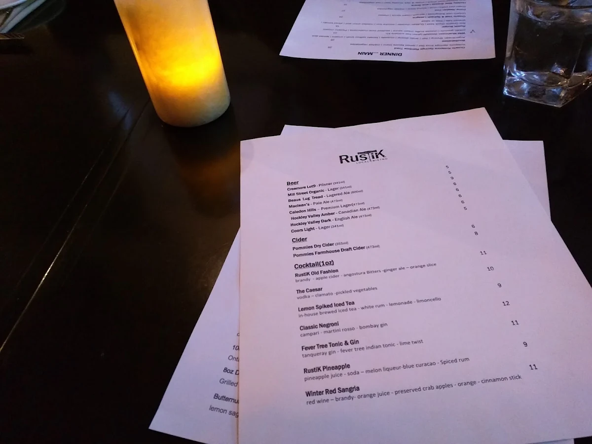 Menu, Rustik Local Bistro