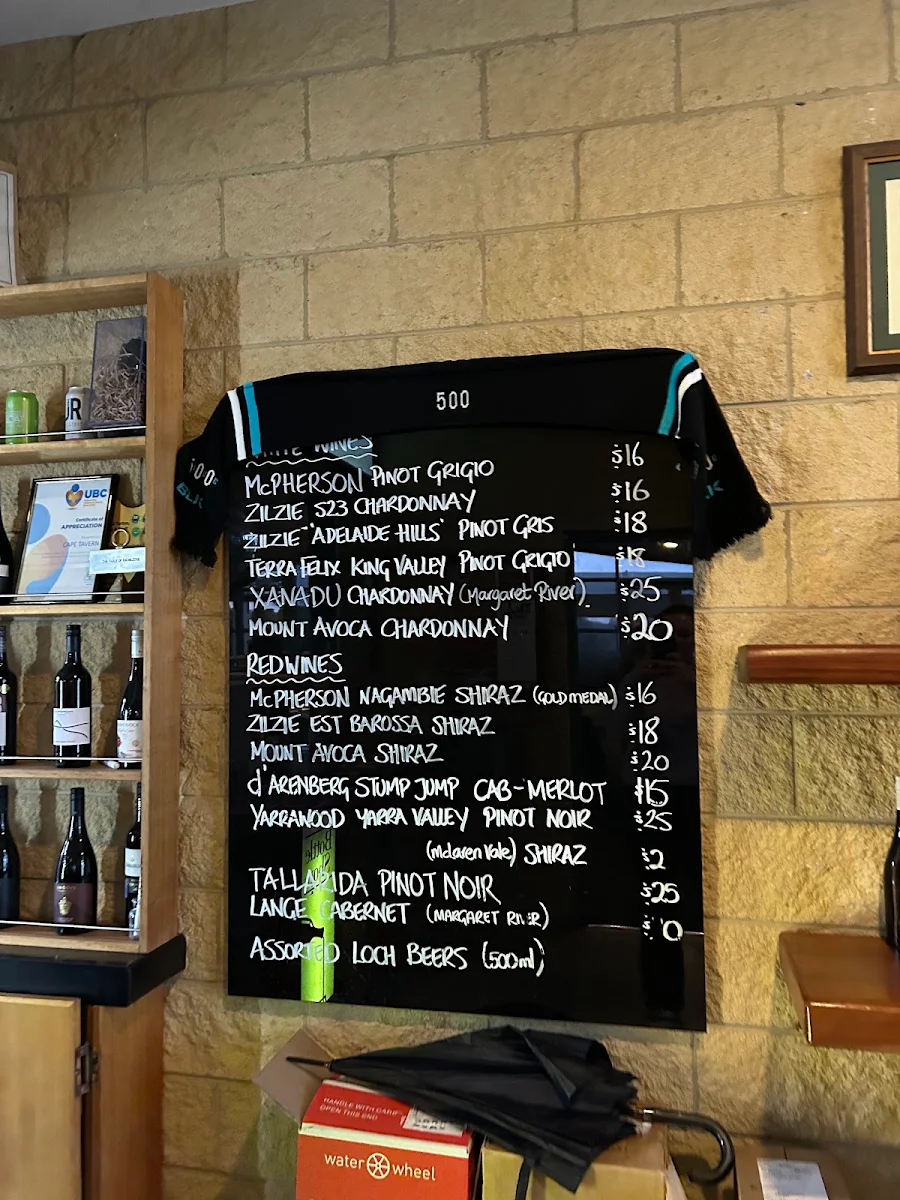 Menu, Cape Tavern