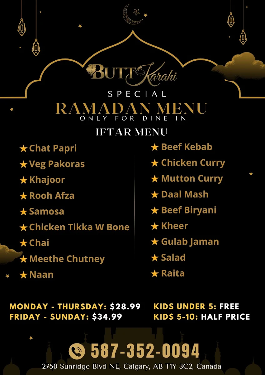 Menu, Butt Karahi Restaurant & Banquet Hall