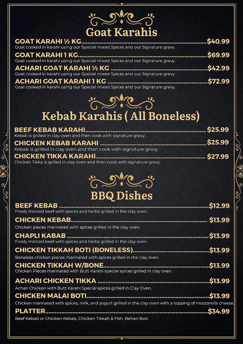 Menu, Butt Karahi Restaurant & Banquet Hall
