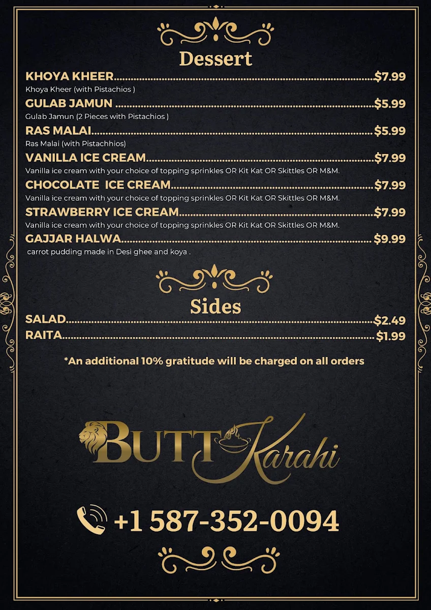 Menu, Butt Karahi Restaurant & Banquet Hall