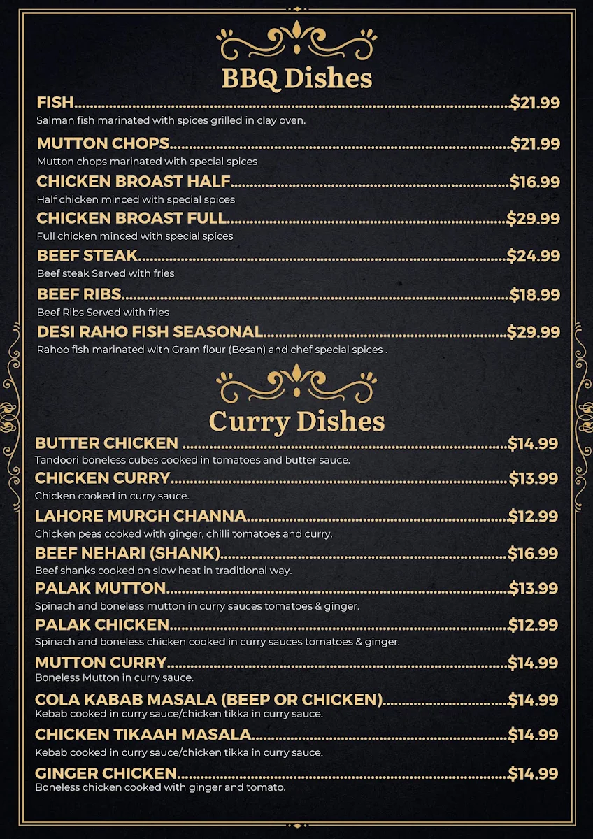 Menu, Butt Karahi Restaurant & Banquet Hall
