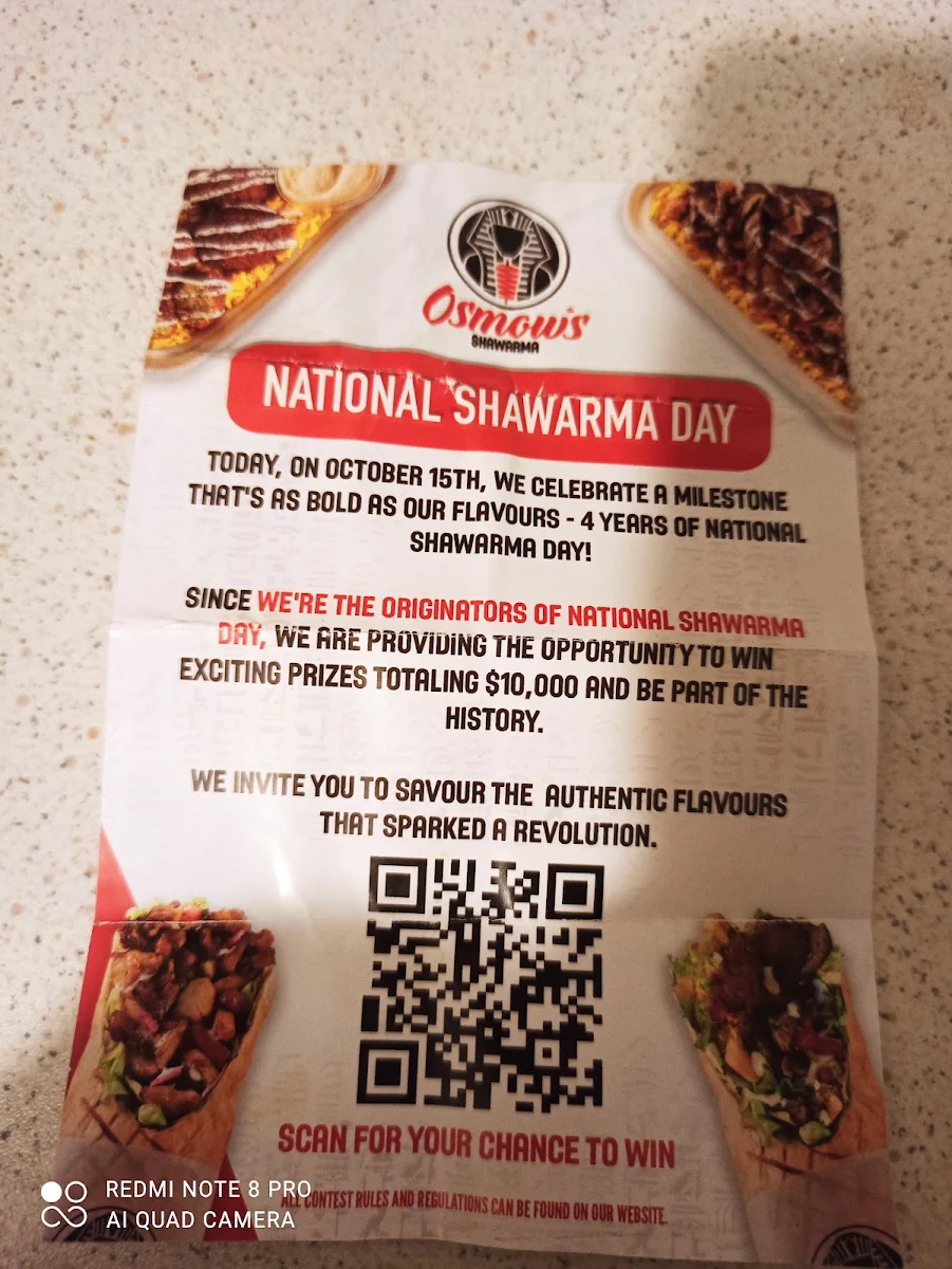 Menu, Osmow's Shawarma