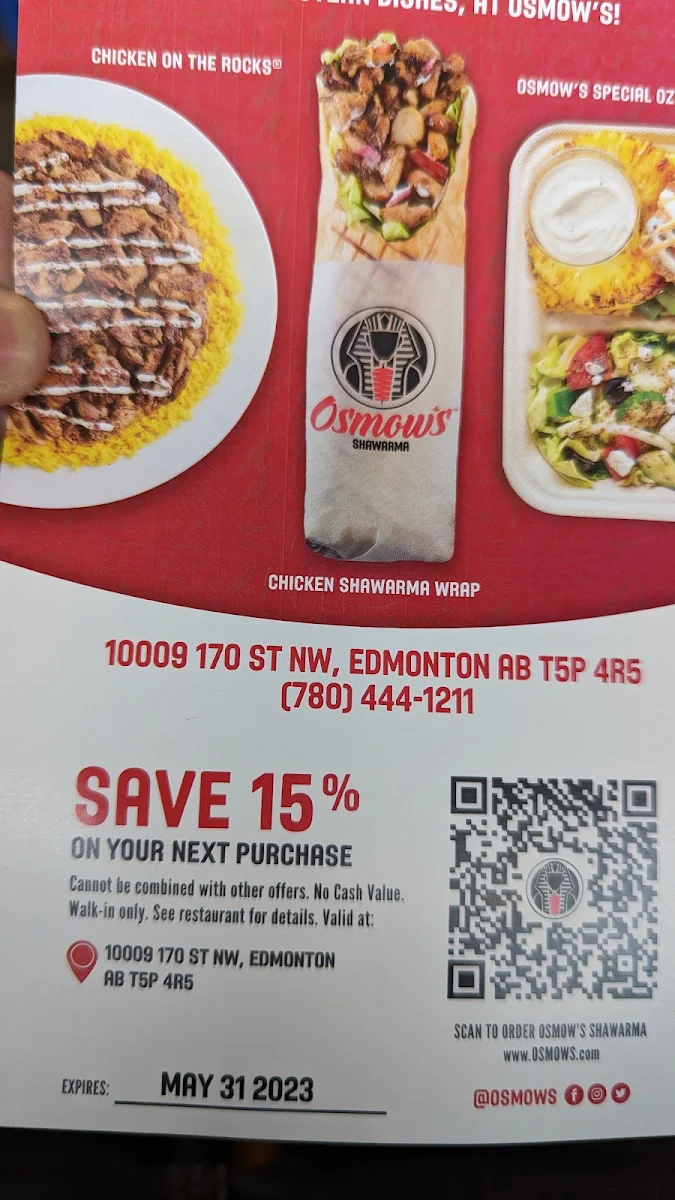 Menu, Osmow's Shawarma