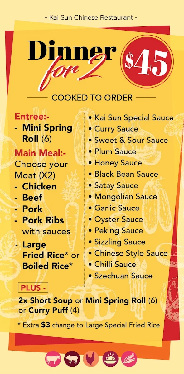 Menu, Kai Sun Chinese Restaurant