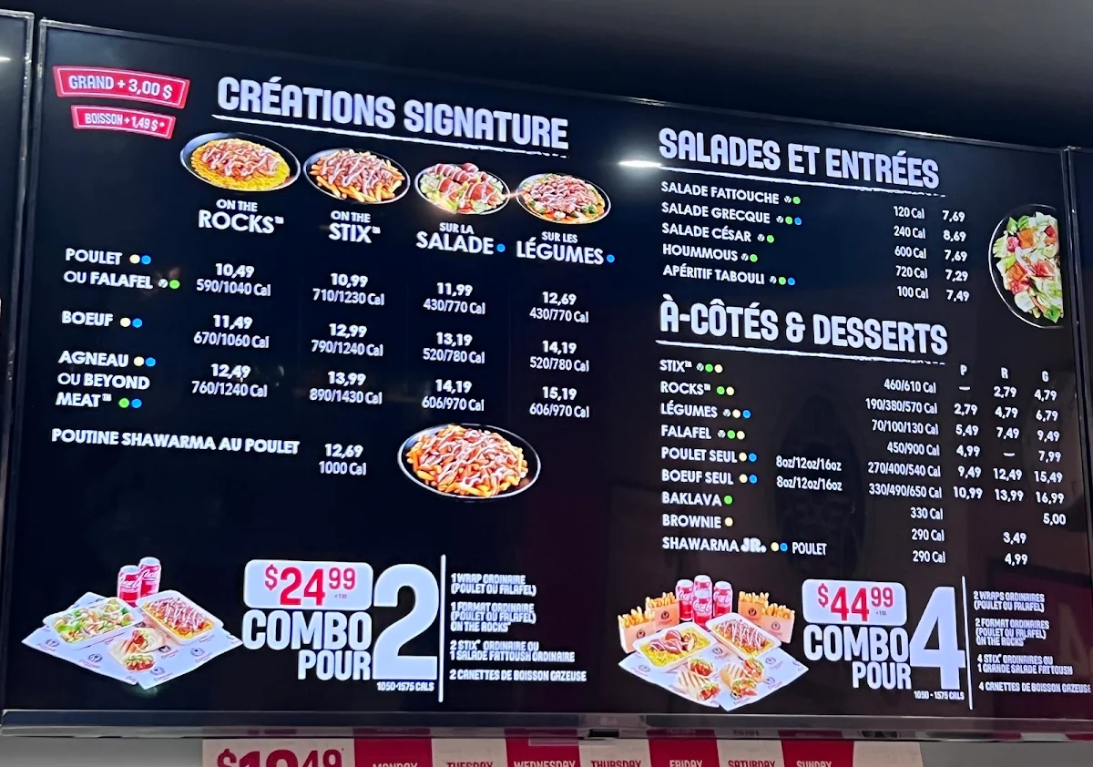 Menu, Osmow's Shawarma