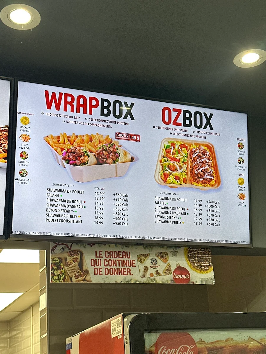 Menu, Osmow's Shawarma