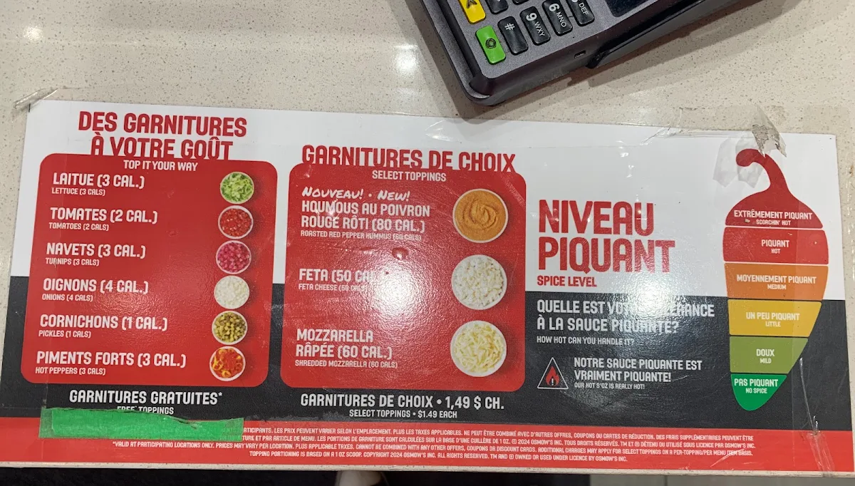 Menu, Osmow's Shawarma