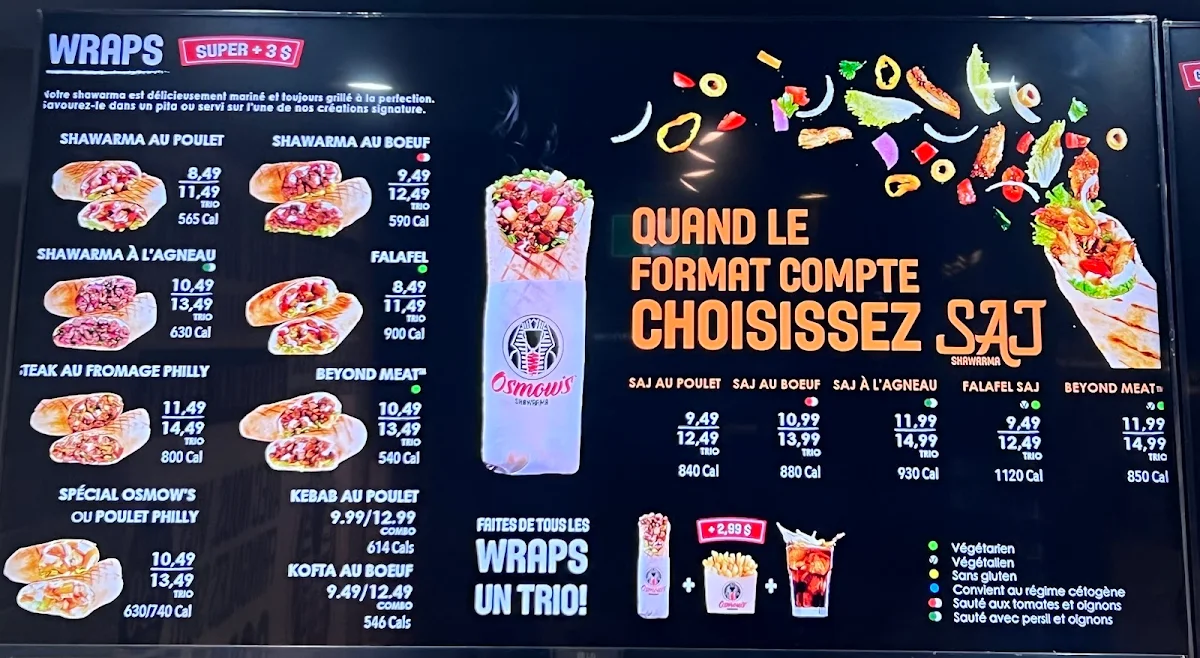 Menu, Osmow's Shawarma