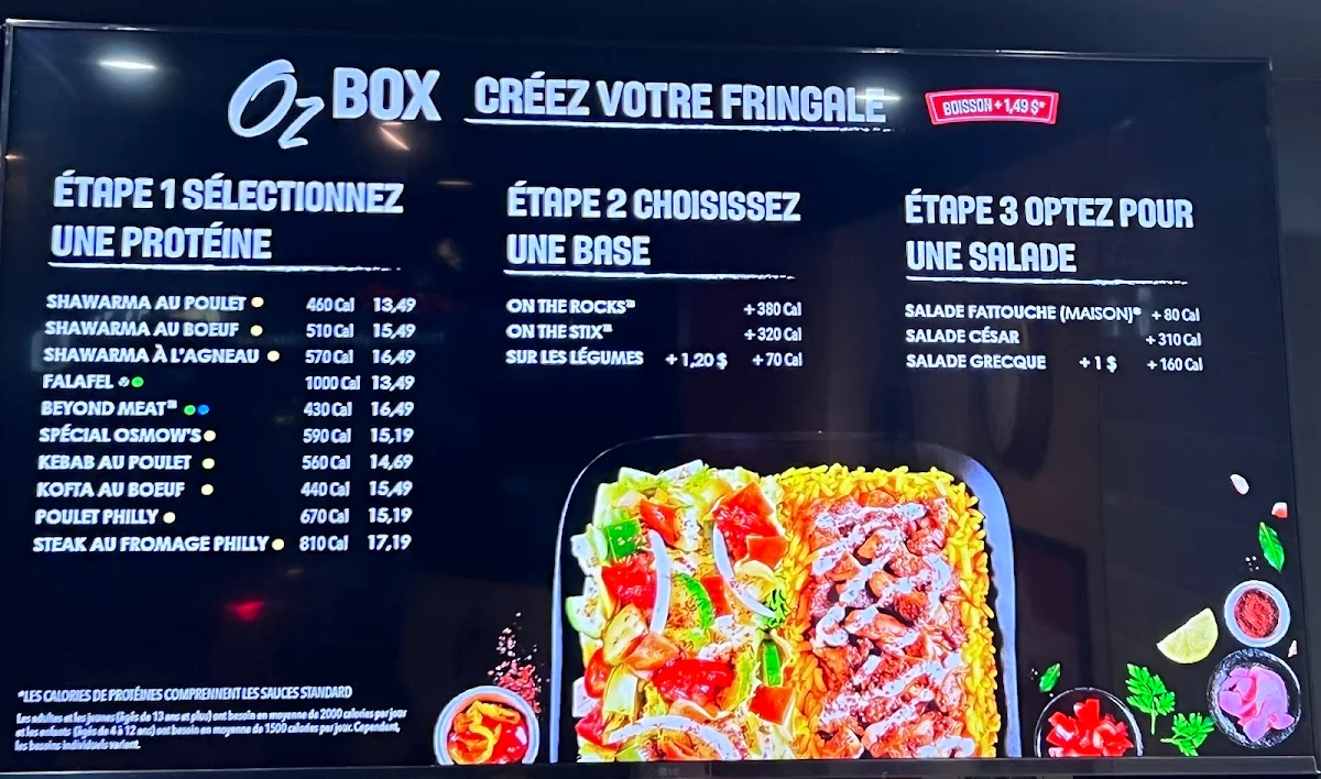 Menu, Osmow's Shawarma