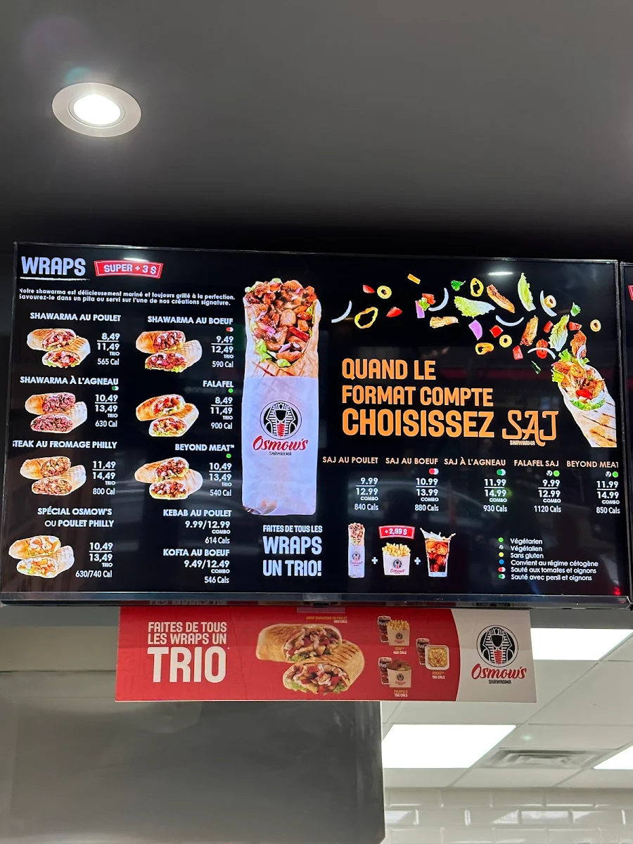 Menu, Osmow's Shawarma
