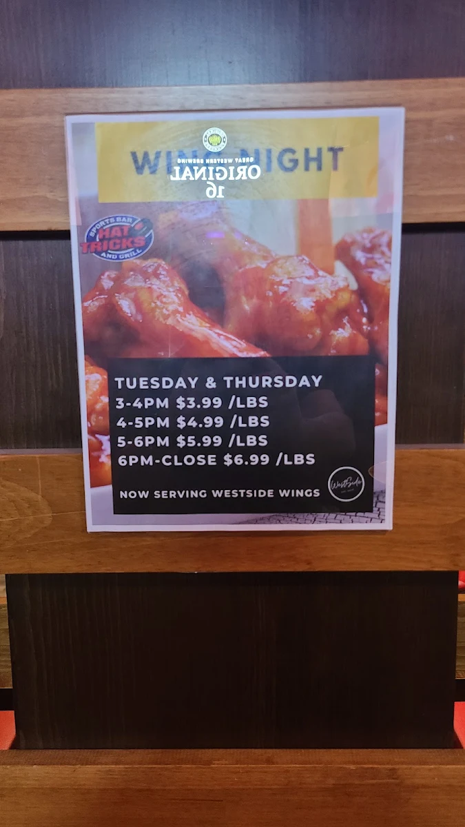 Menu, Hat Tricks Sports Bar and Grill