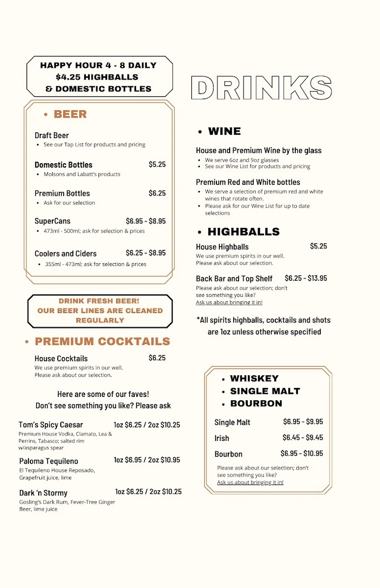 Menu, Tom's House Of Pizza