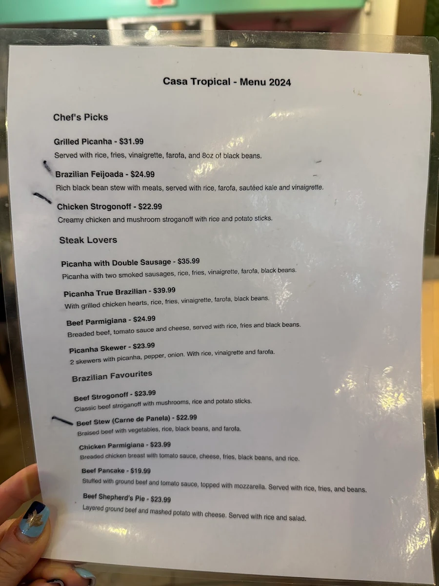 Menu, Casa Tropical