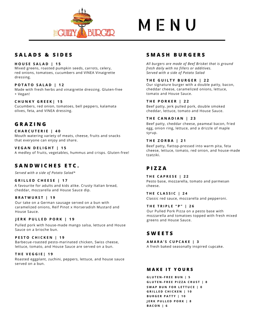 Menu, Sensory Garden Reif Outdoor Kitchen
