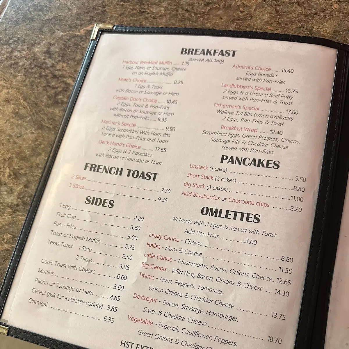 Menu, Harbourage