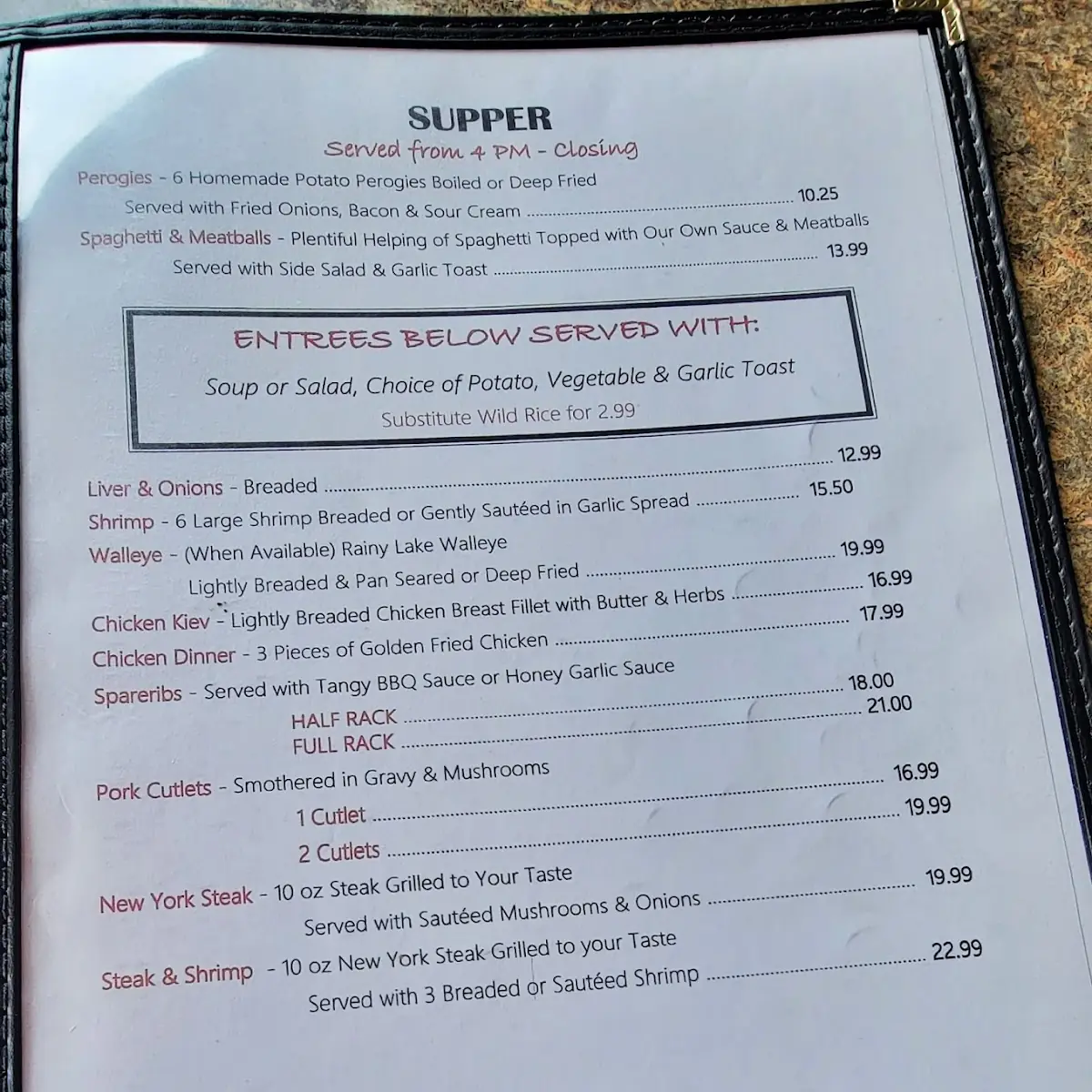Menu, Harbourage