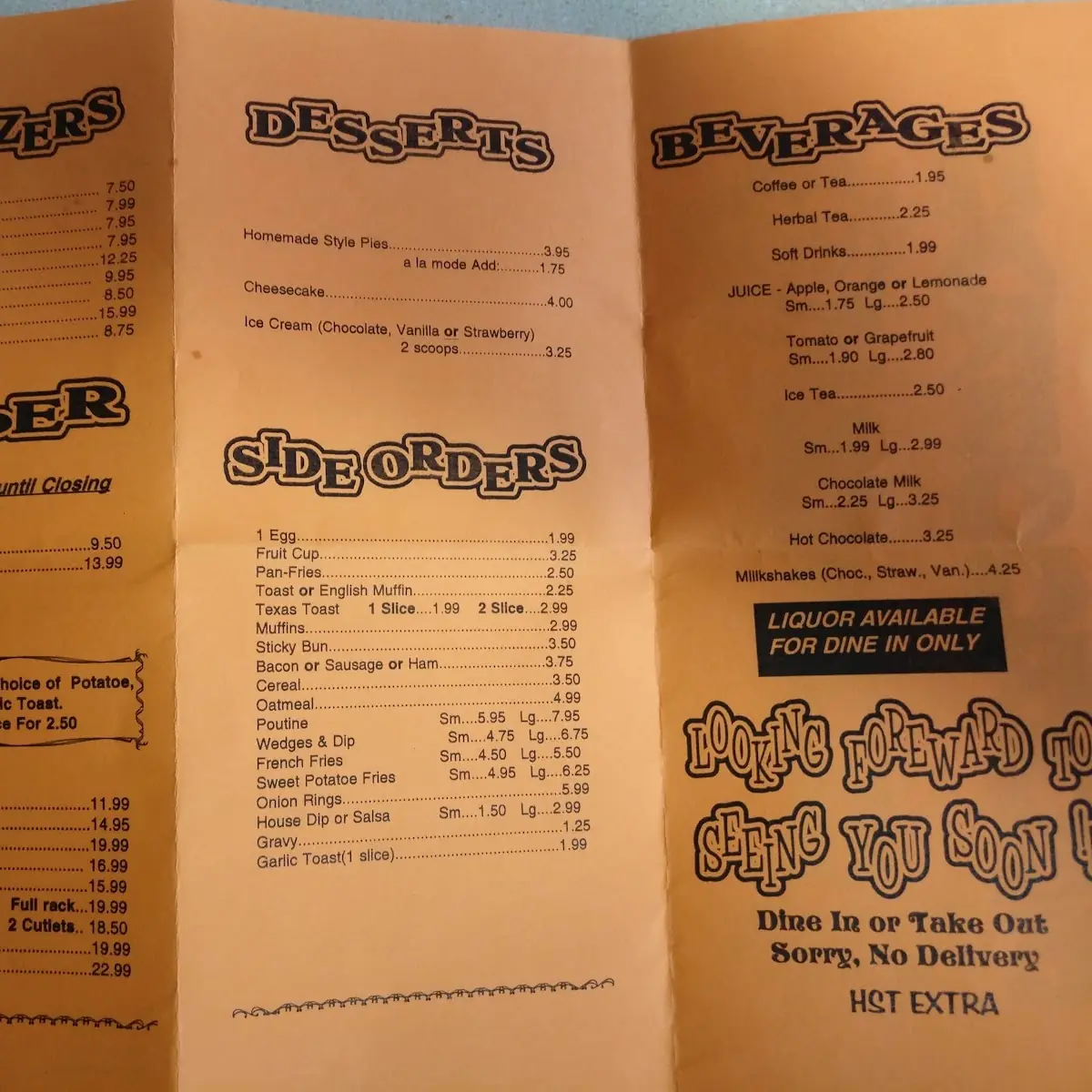 Menu, Harbourage