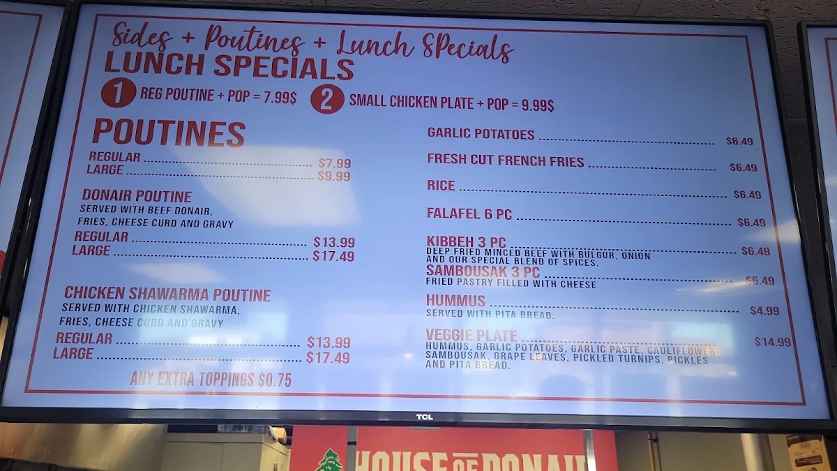 Menu, House of Donair